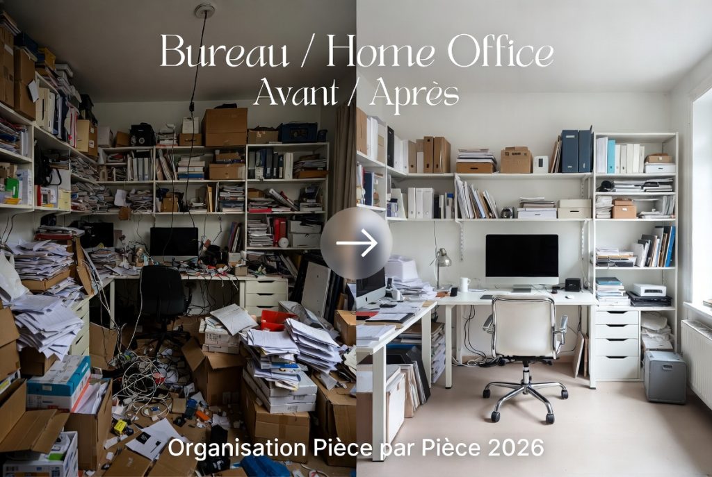 Avant/après : organisation et rangement d'un bureau home office en 2026 - Guide ultime pièce par pièce