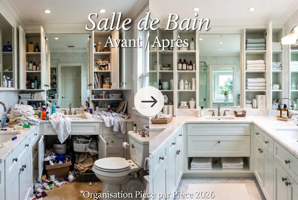 Avant/après : organisation et rangement d'une salle de bain en 2026 - Guide ultime pièce par pièce