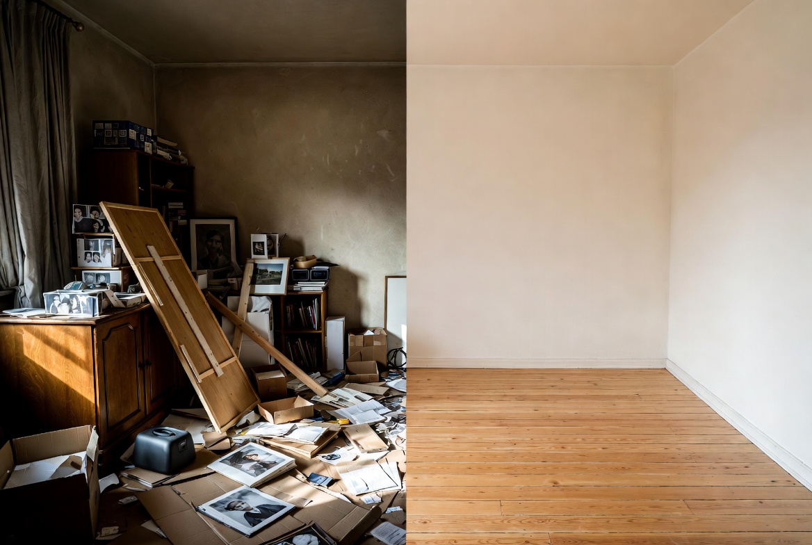 Avant et après un débarras après décès - maison encombrée transformée en espace vide et propre