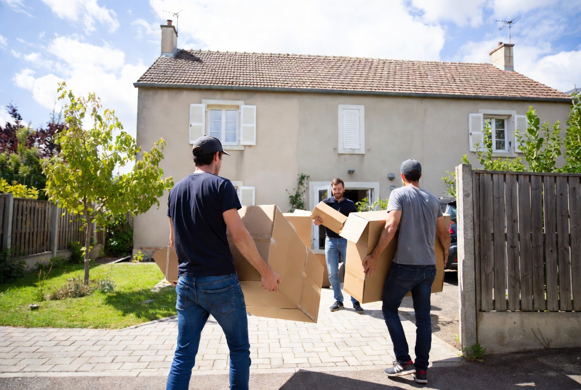 Équipe professionnelle réalisant un débarras avant mise en vente d'une maison