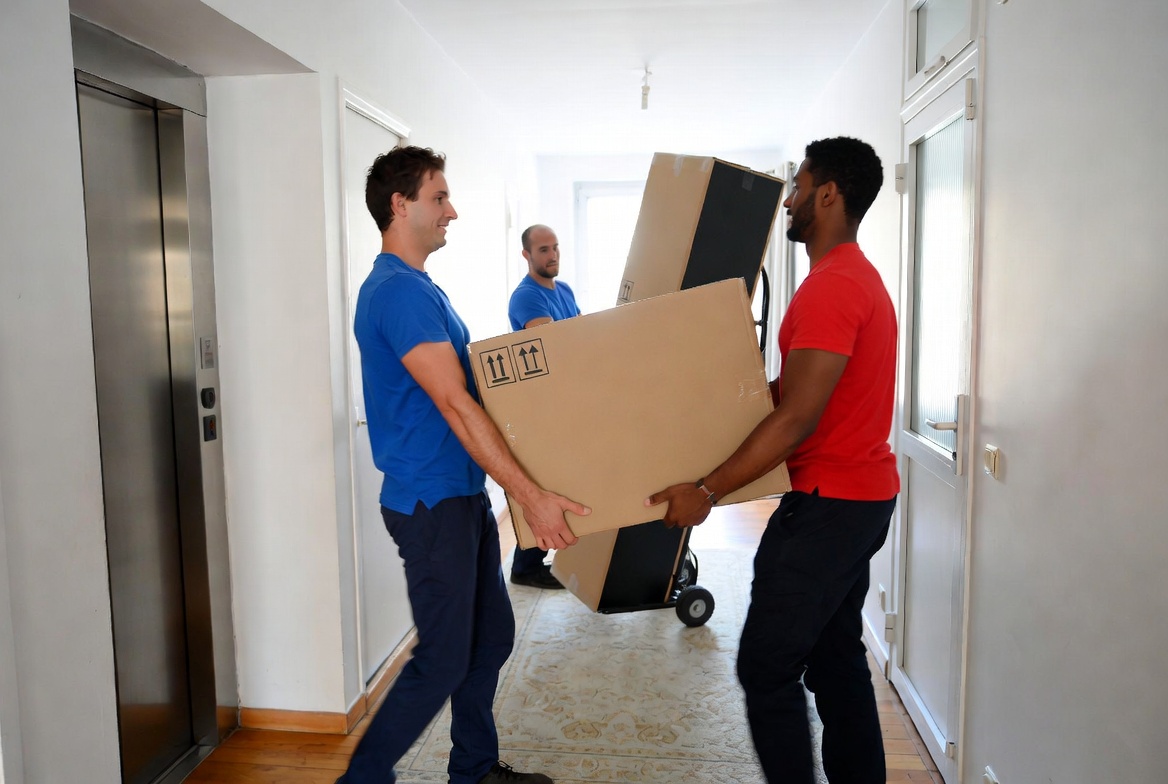 Équipe professionnelle de déménagement dans un appartement en France - Photo réaliste